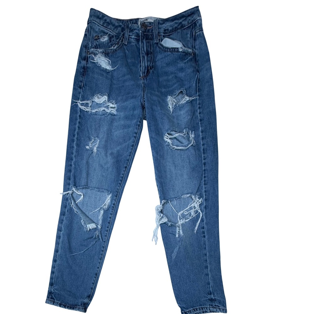 Garage Mom Jeans Womens Distressed High Rise Tapered Leg Blue Denim Sz 3 T9